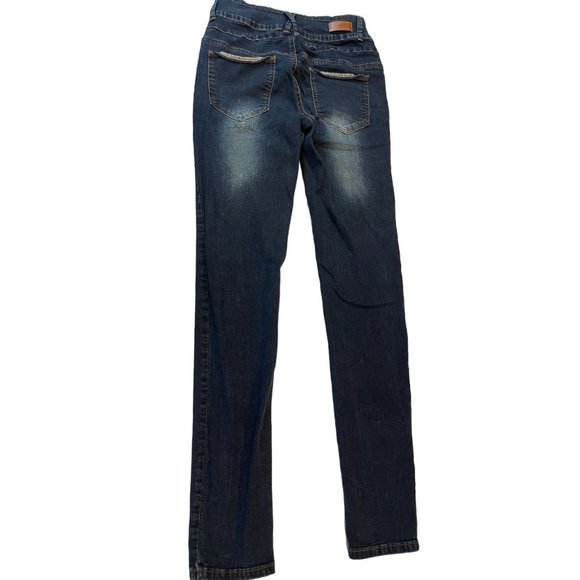 Almost Famous Womens Jeans Skinny Leg Button Fly Stretch Mid Rise Blue Size 7 - Picture 2 of 11